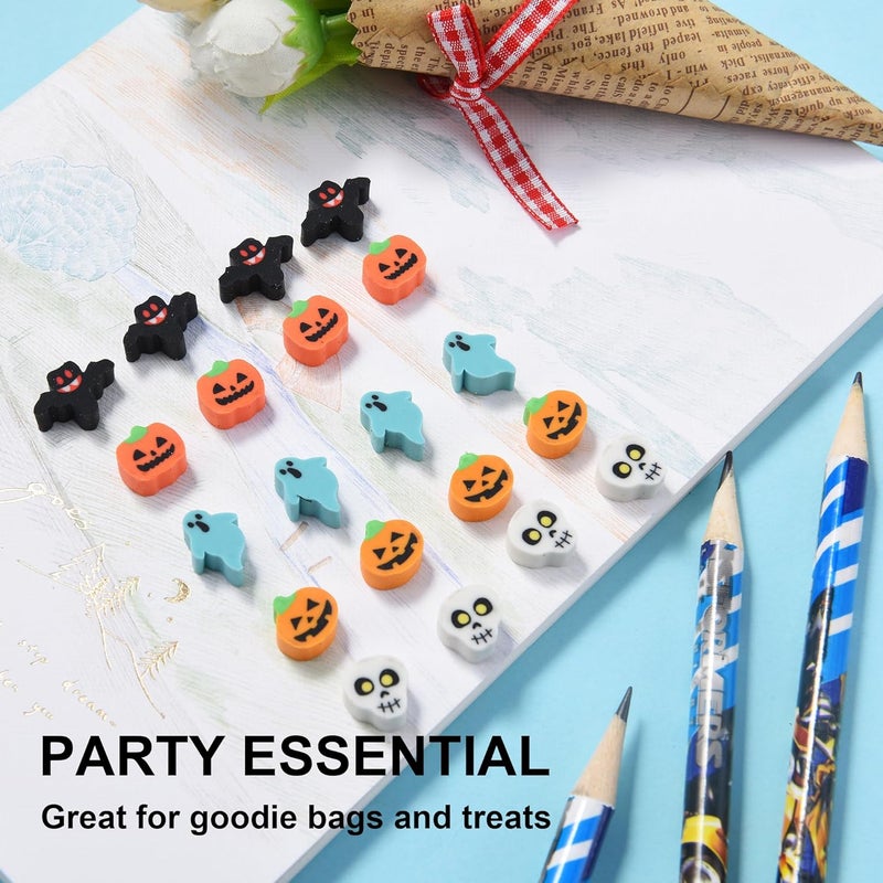 DOMG 300Pcs Mini Halloween Erasers for Kids, Cute Mini Pumpkin Ghost Bat Erasers Bulk for Halloween Classroom Party Favors Goody Bag Filler Gifts - Image 3